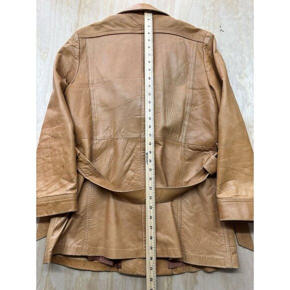 VTG Sheep Mates NY Paris Leather Coat Jacket Womens M Belted 70’s Retro Groovy - Picture 6 of 11